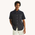 Camisa manga corta de lino con patrón de rayas