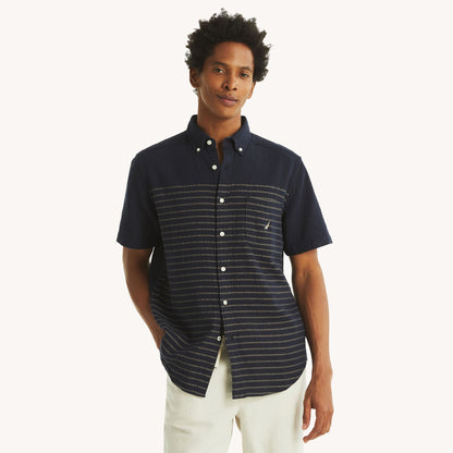 Camisa manga corta de lino con patrón de rayas