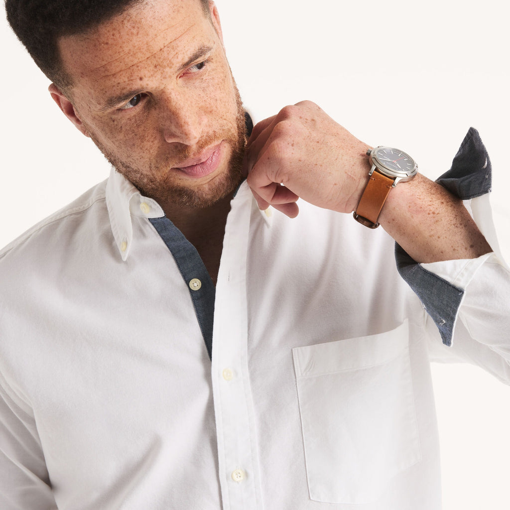 Camisa manga larga unicolor Oxford para Grandes