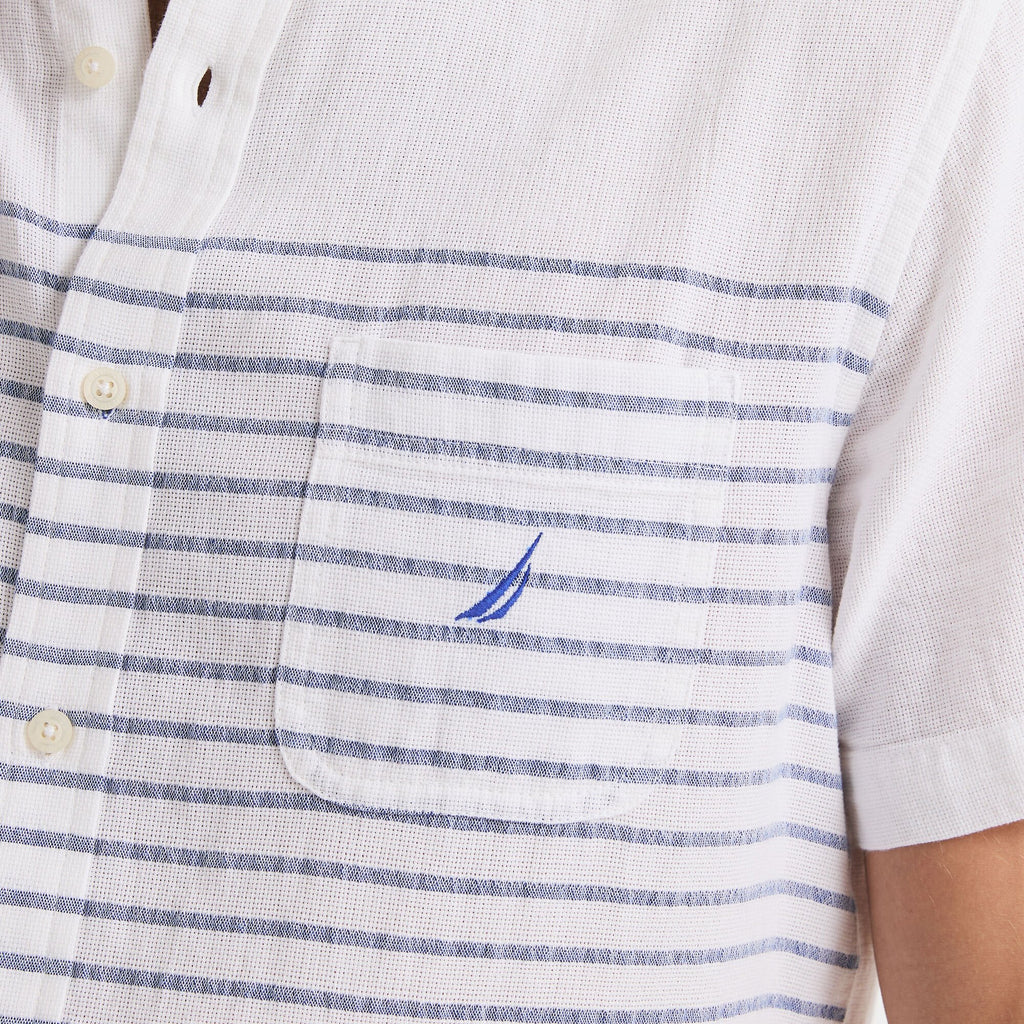 Camisa manga corta de lino con patrón de rayas