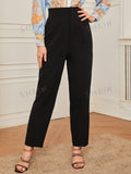 Pantalones corte alto unicolor