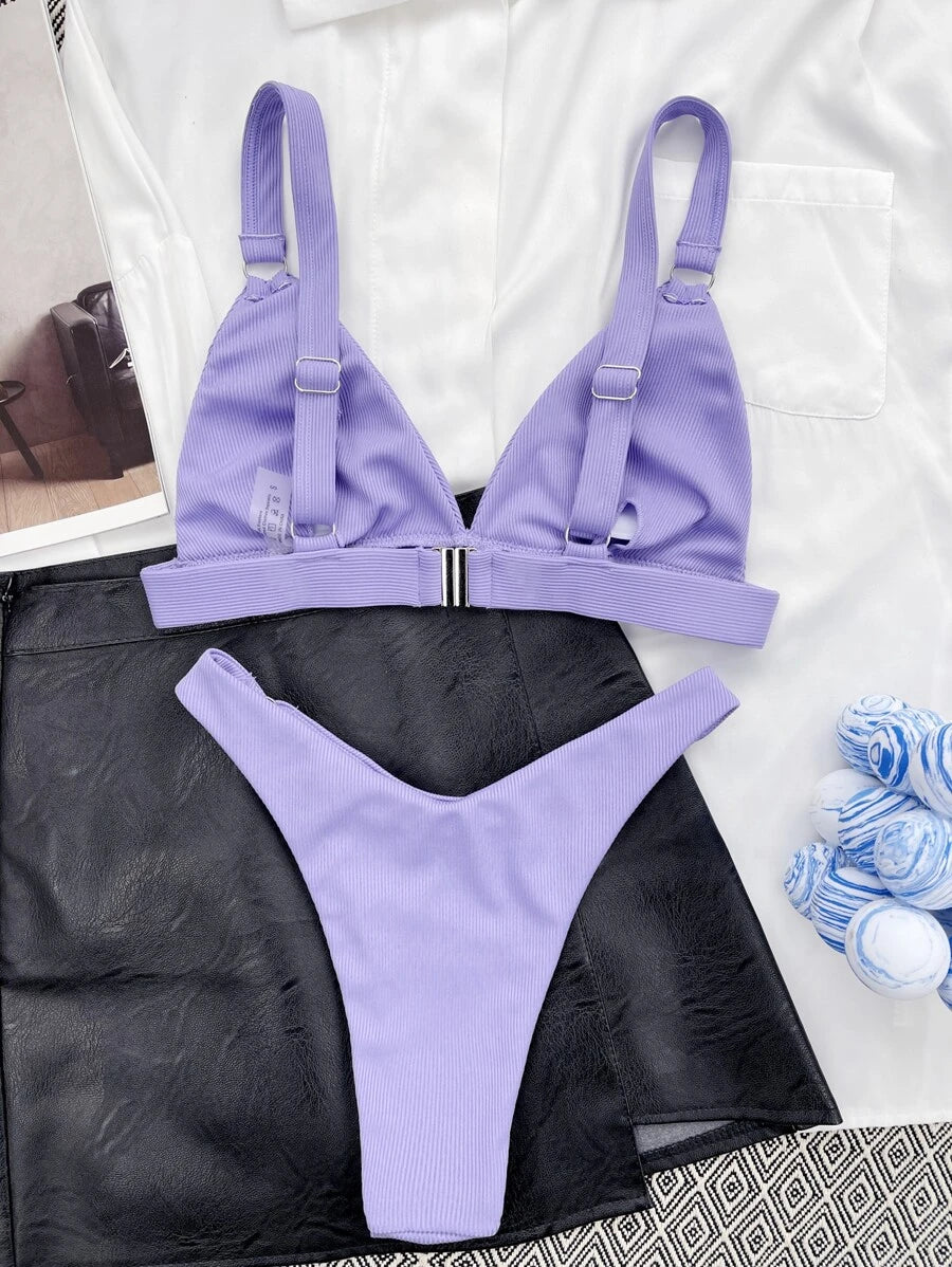 Traje de baño acanalado con anillo