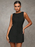 Vestido casual a cuadros y cuello redondo