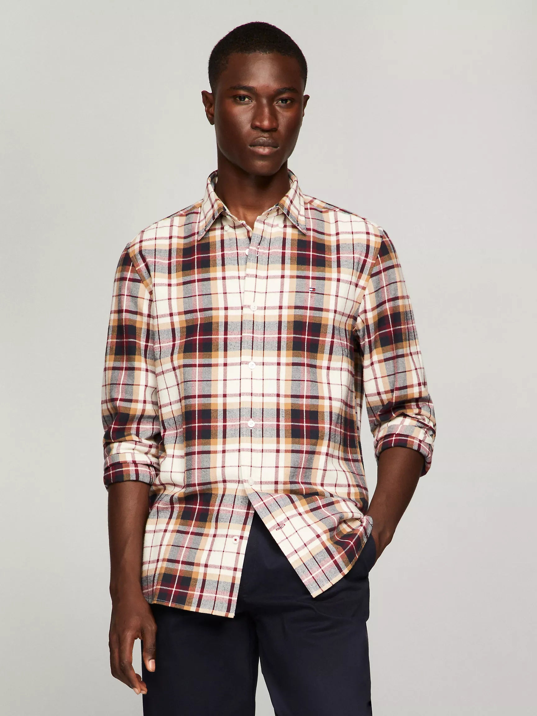 Camisa manga larga a cuadros con bloques de color