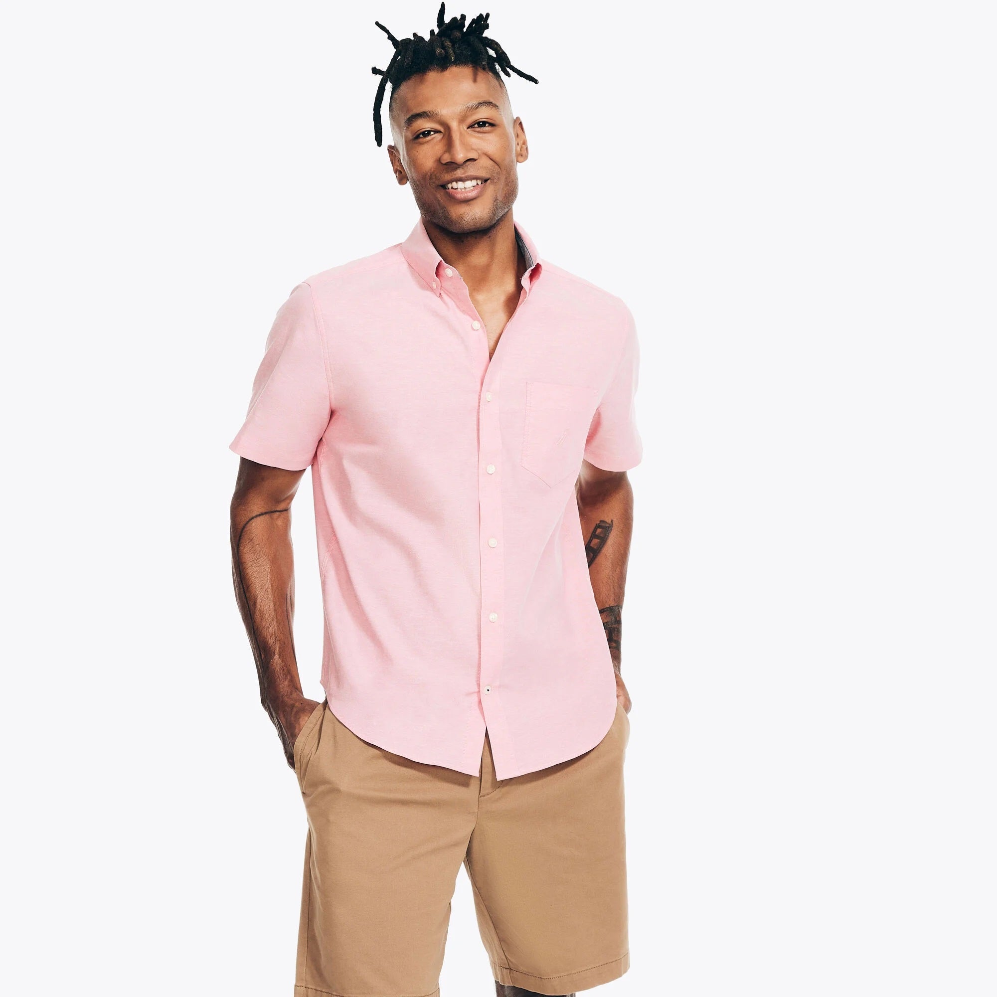 Camisa manga corta unicolor oxford
