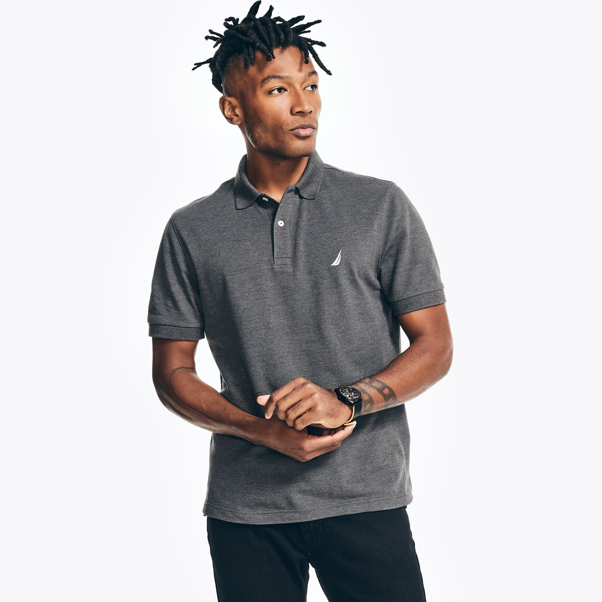 Chemise regular unicolor con logo heathered