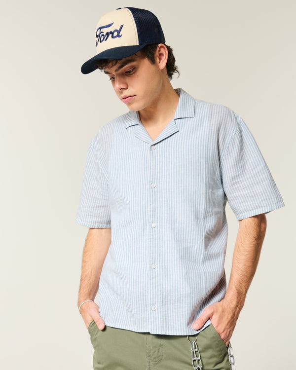 Camisa manga corta de corte cuadrado mezcla de lino