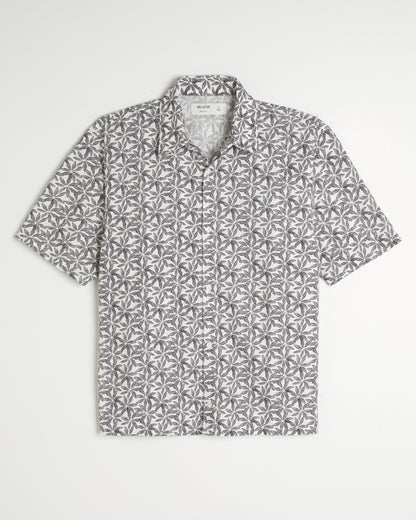 Camisa manga corta de corte cuadrado mezcla de lino con estampado