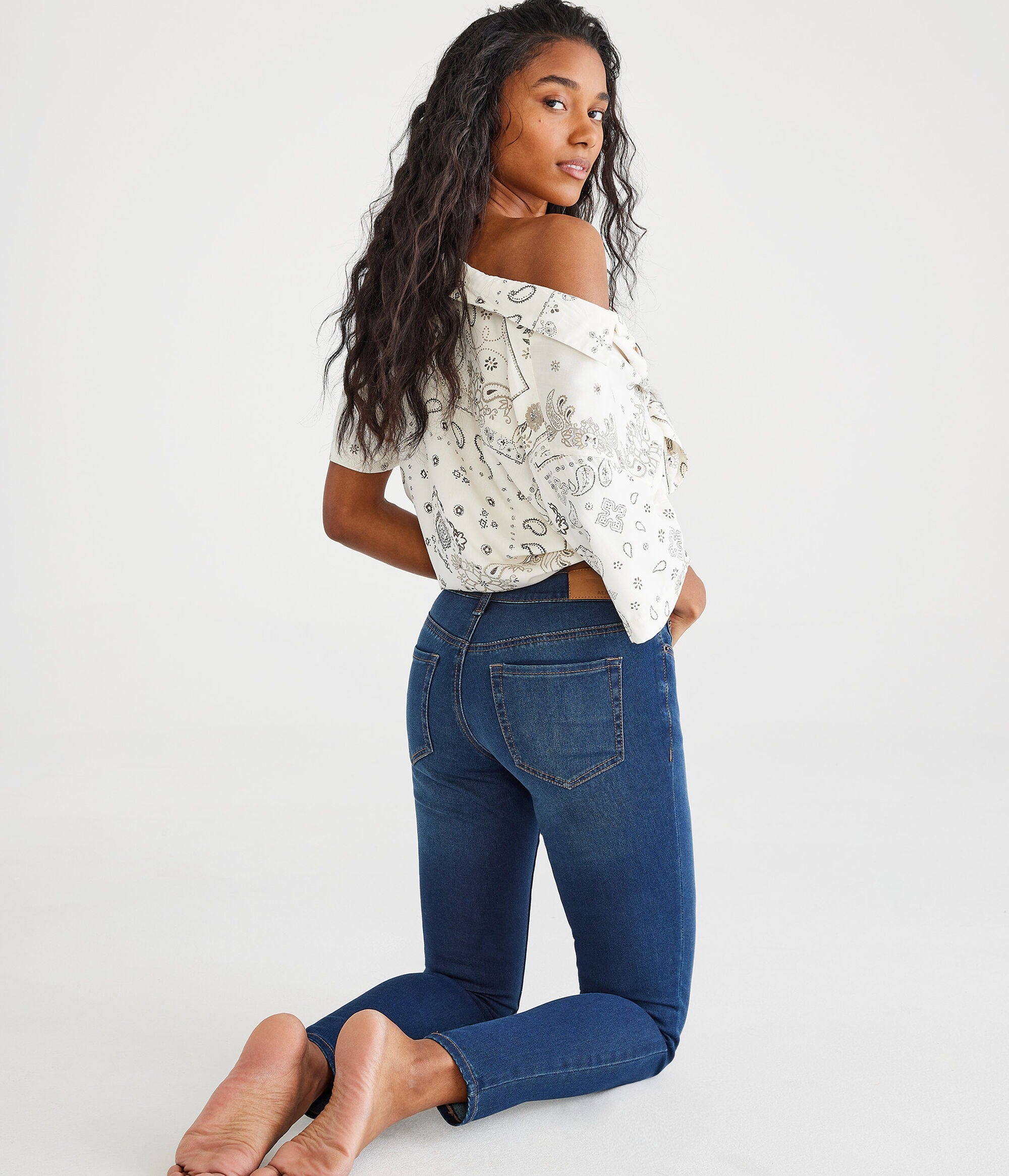 Jean Ajustado tiro alto tipo leggings