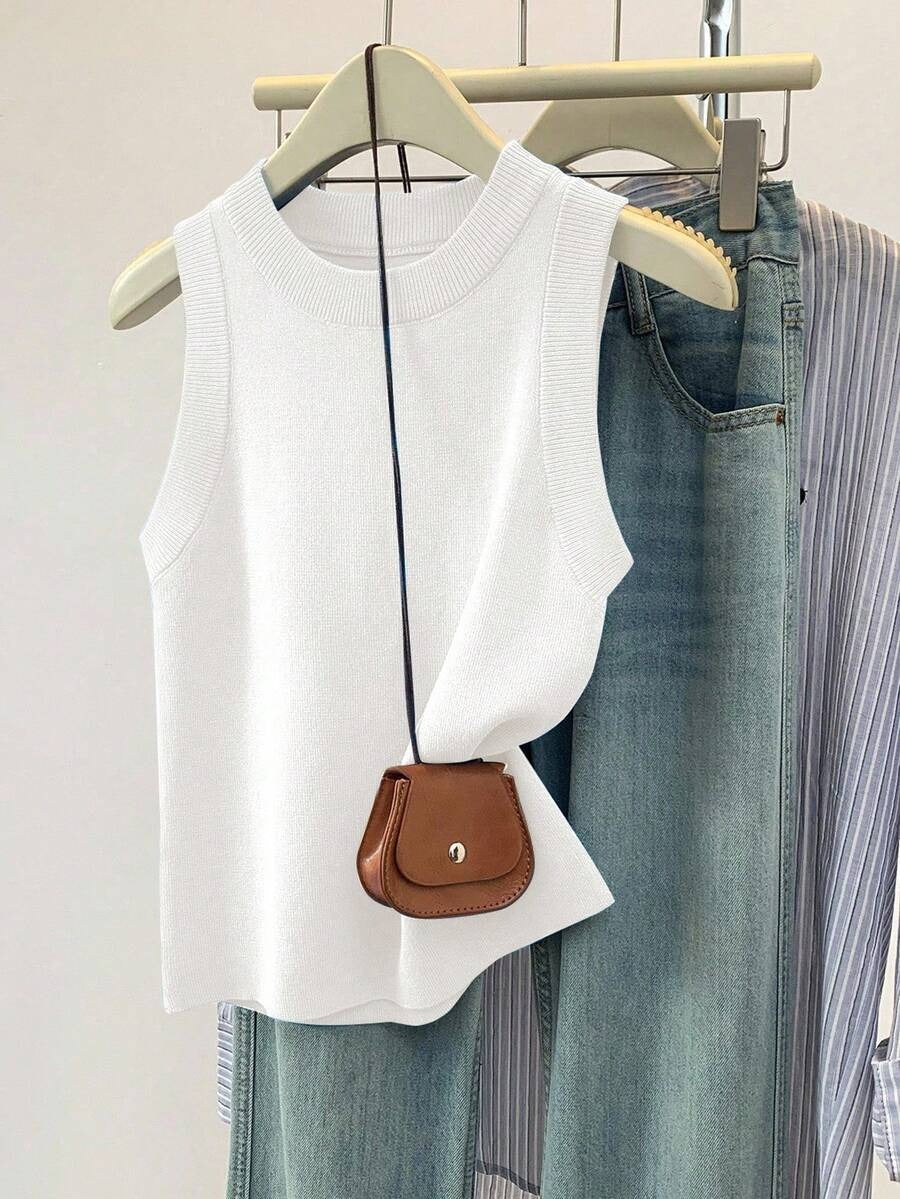 Blusa de punto sin mangas de cuello redondo