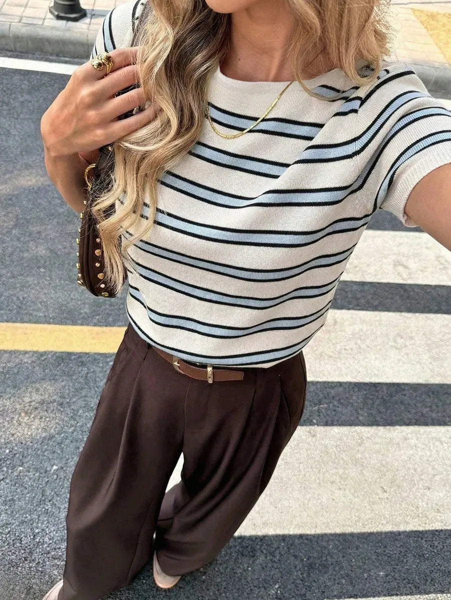 Franela tejida con diseño de rayas