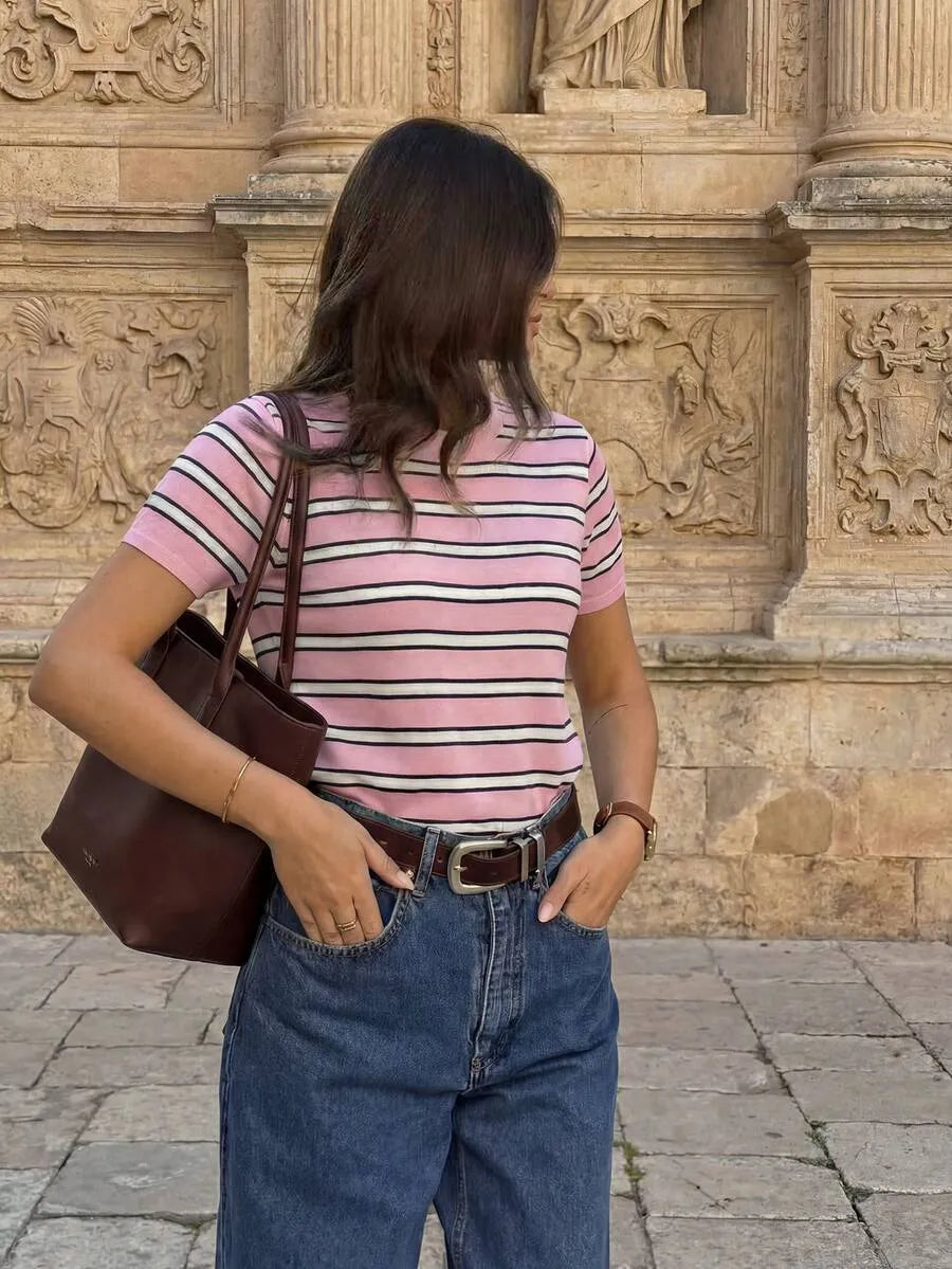 Franela tejida con diseño de rayas