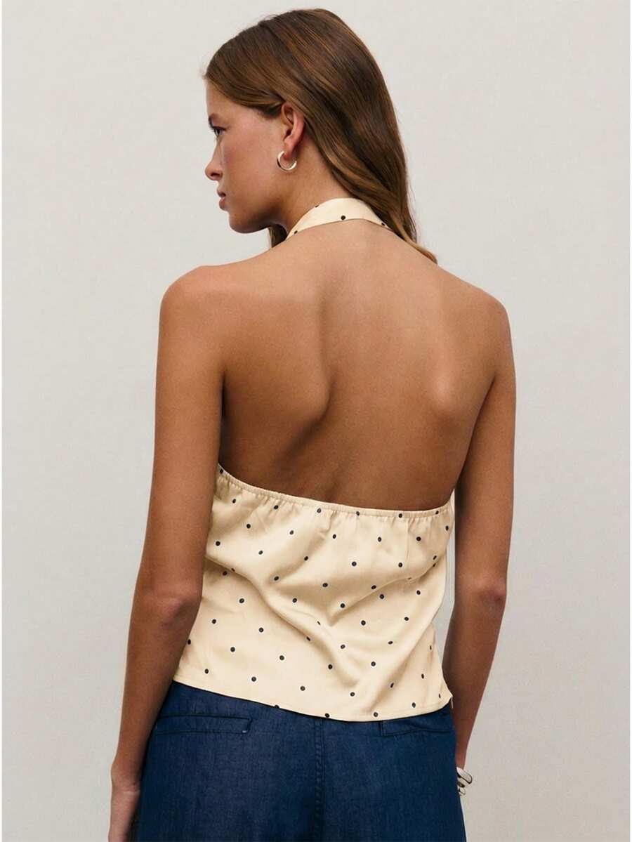 Blusa de satén con estampado de lunares