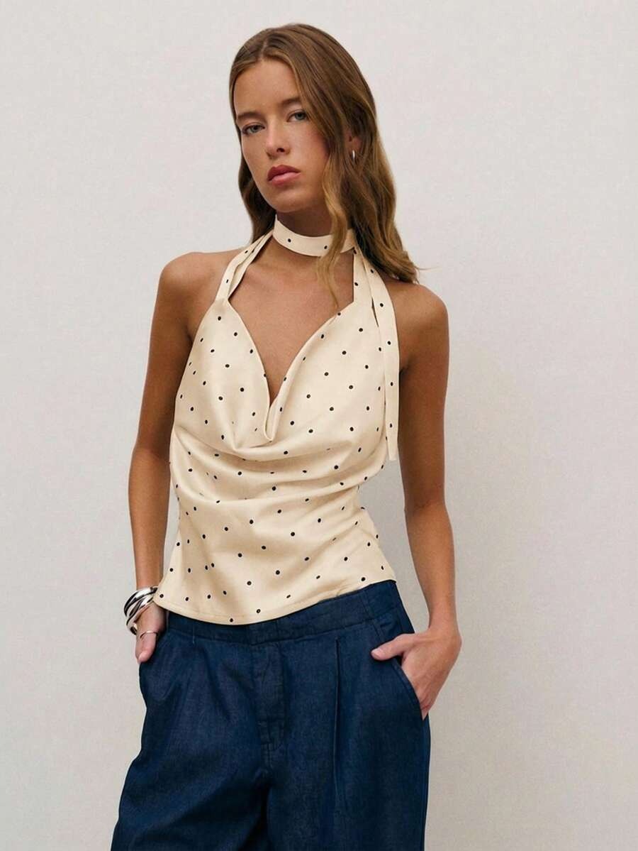 Blusa de satén con estampado de lunares