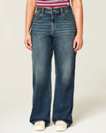Jeans anchos de tiro alto con lavado oscuro y curvas