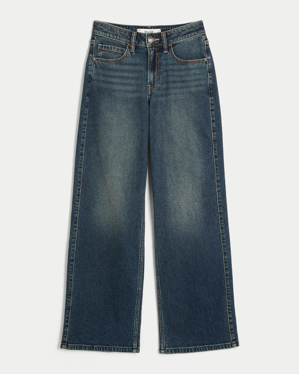 Jeans anchos de tiro alto con lavado oscuro y curvas