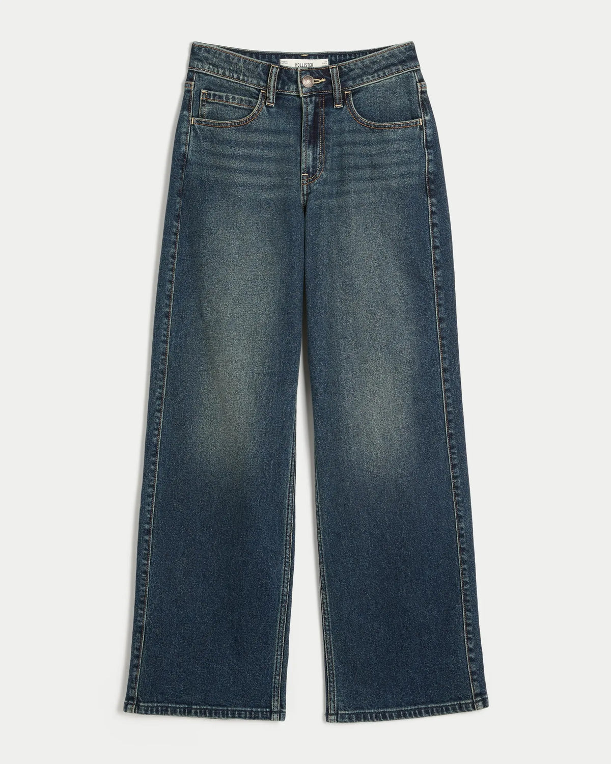 Jeans anchos de tiro alto con lavado oscuro y curvas