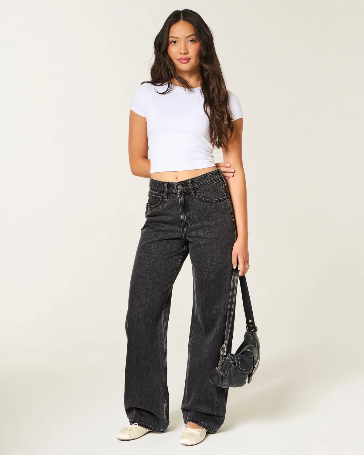 Jeans anchos de tiro alto con prelavado