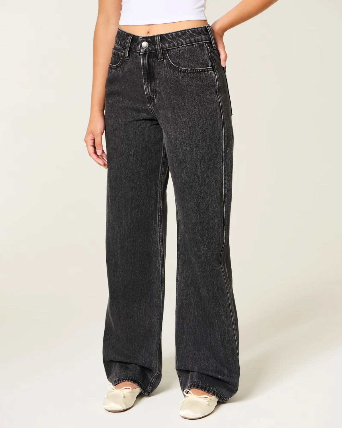 Jeans anchos de tiro alto con prelavado
