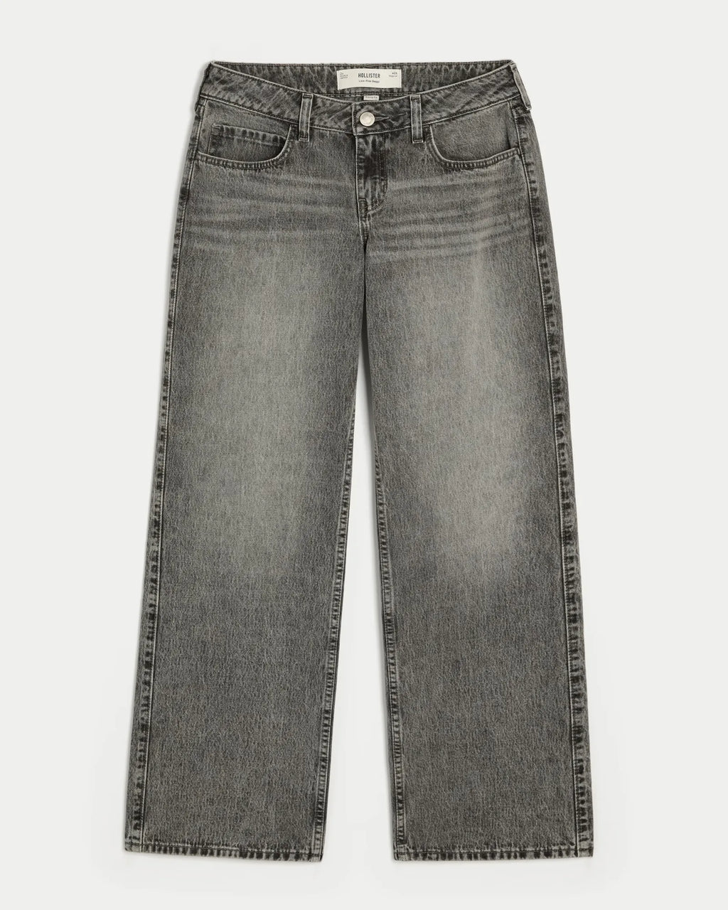Jeans anchos de tiro alto con prelavado medio y curvas