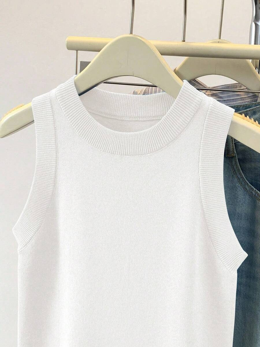 Blusa de punto sin mangas de cuello redondo