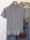 Blusa de punto con ribete de encaje