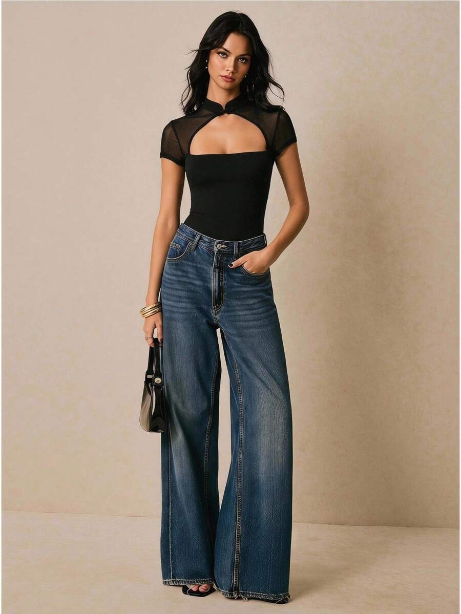 Body de malla con cuello mao