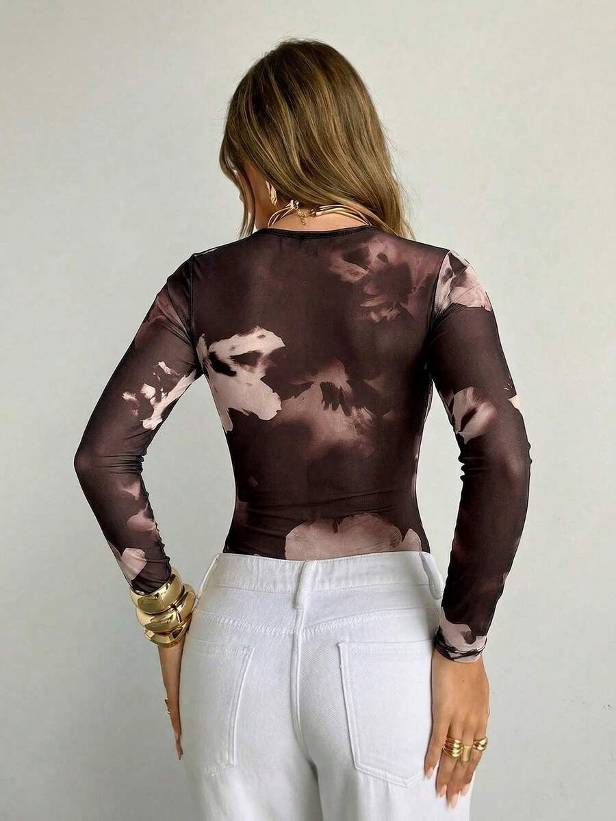 Body de manga larga estampado de malla
