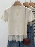Blusa de punto con ribete de encaje