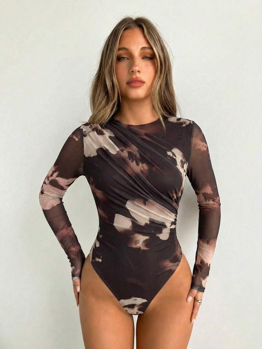 Body de manga larga estampado de malla