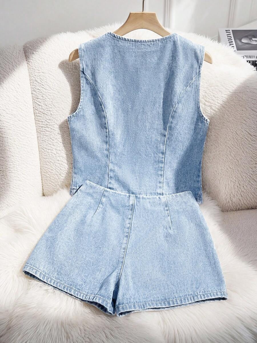 Conjunto denim casual con lazos delanteros