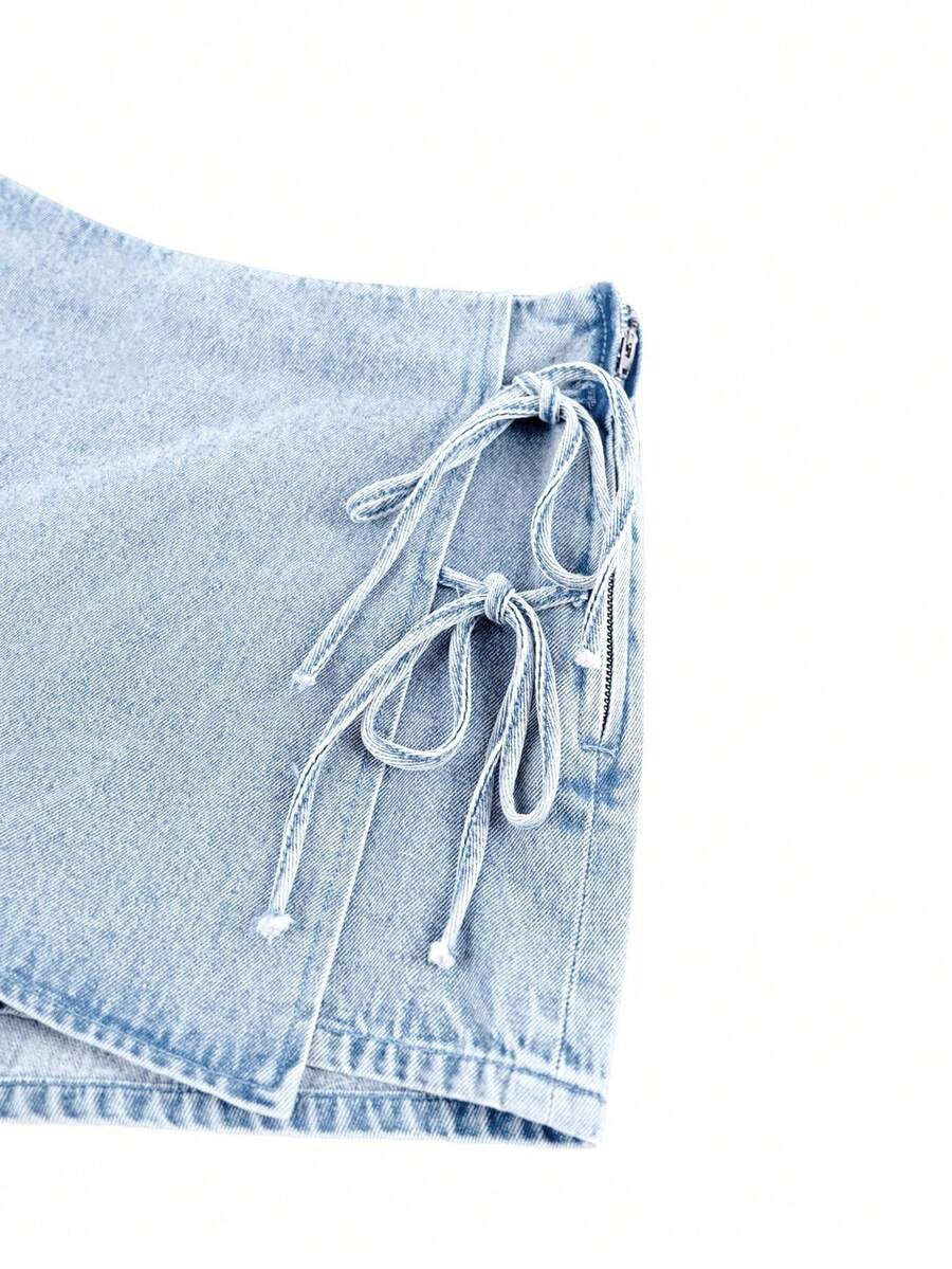 Conjunto denim casual con lazos delanteros