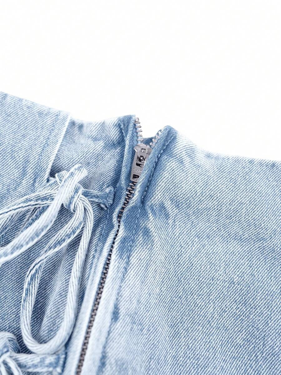 Conjunto denim casual con lazos delanteros