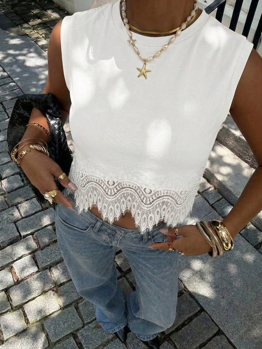 Camiseta sin mangas holgada con encaje