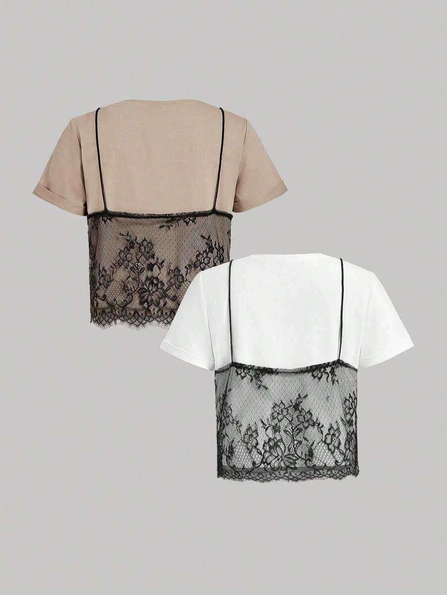 Camiseta con encaje floral