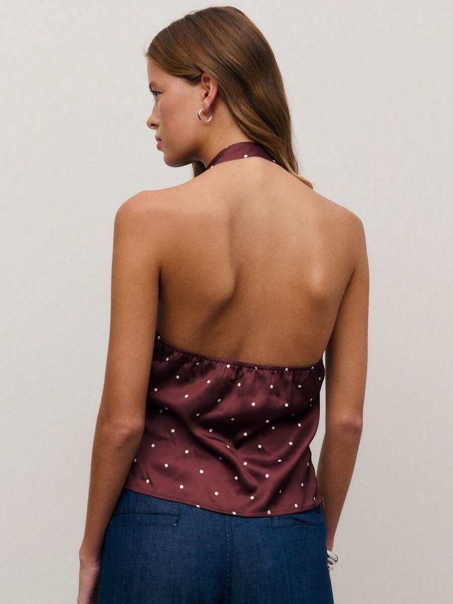Blusa de satén con estampado de lunares