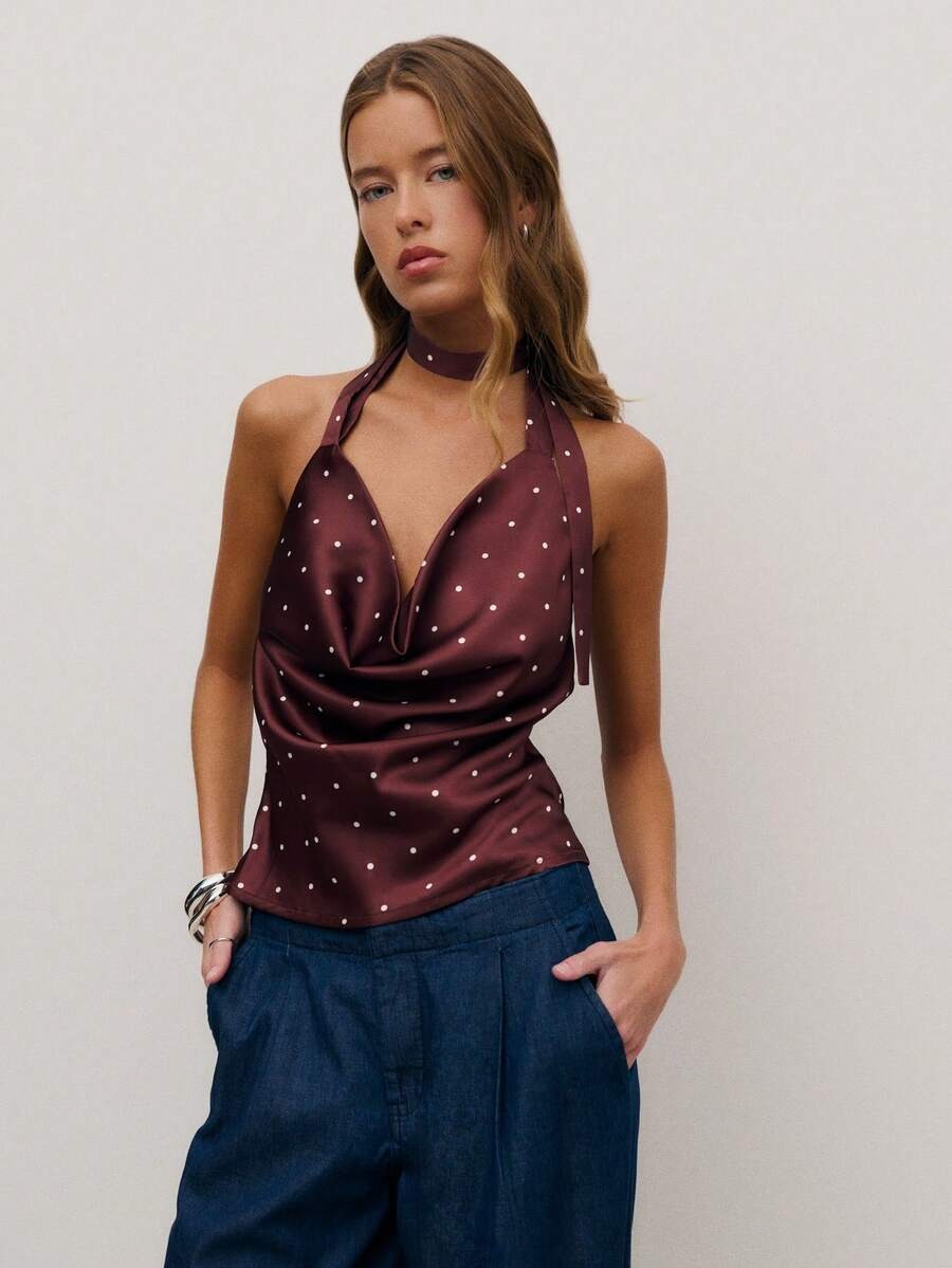 Blusa de satén con estampado de lunares