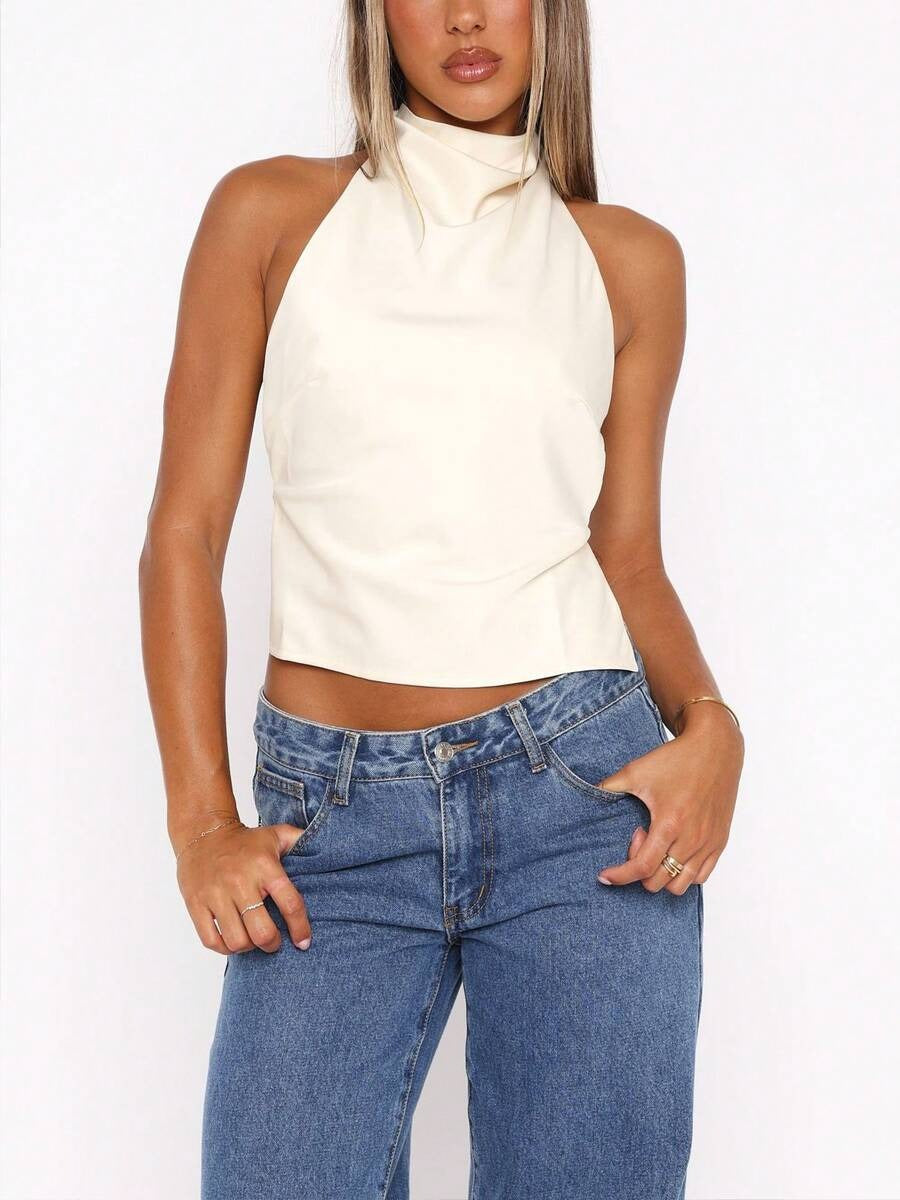 Top cuello halter de satén de espalda descubierta
