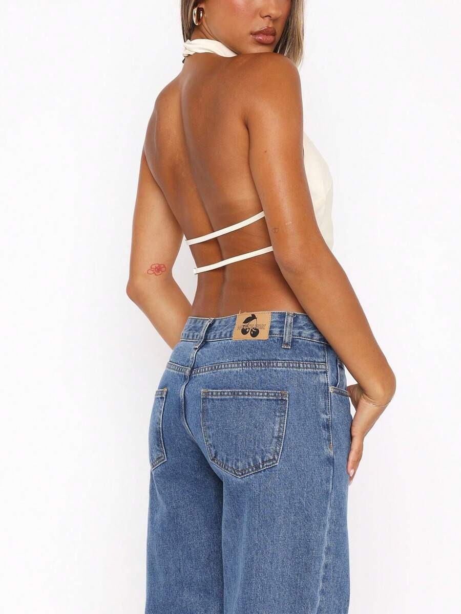Top cuello halter de satén de espalda descubierta