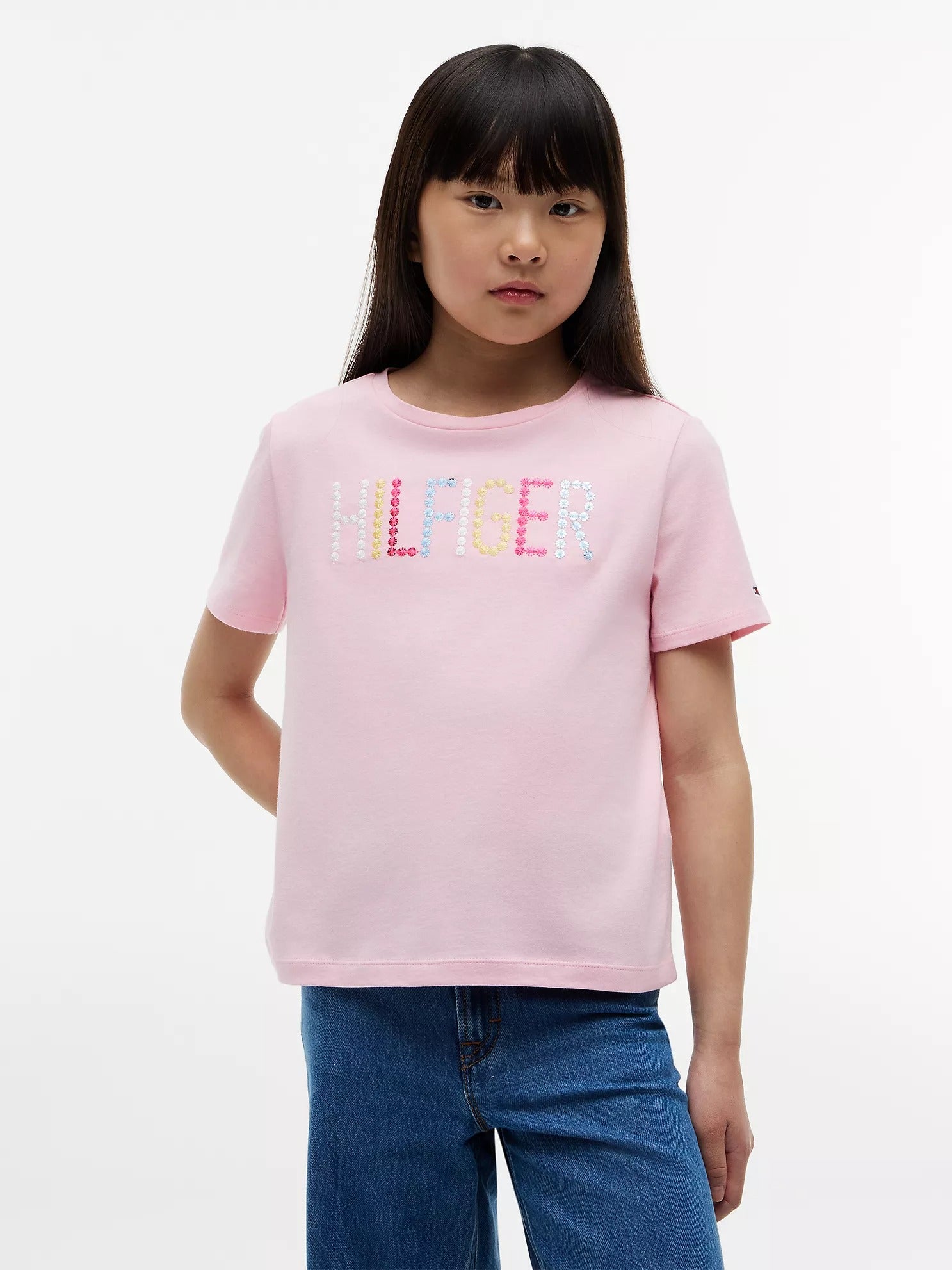 Franela con logo estampado en lentejuelas para niñas