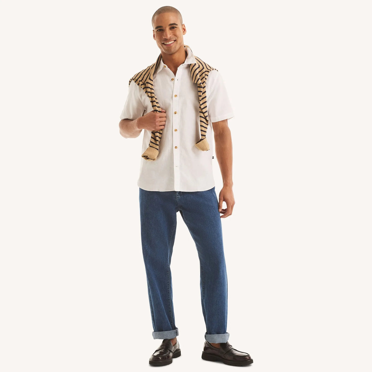 Camisa manga corta unicolor de lino