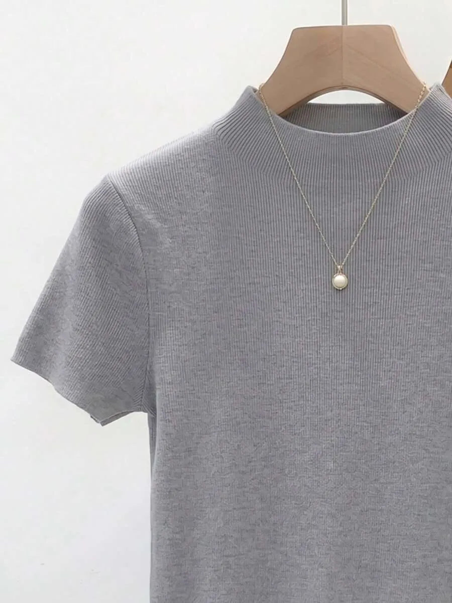 Blusa de punto con ribete de encaje