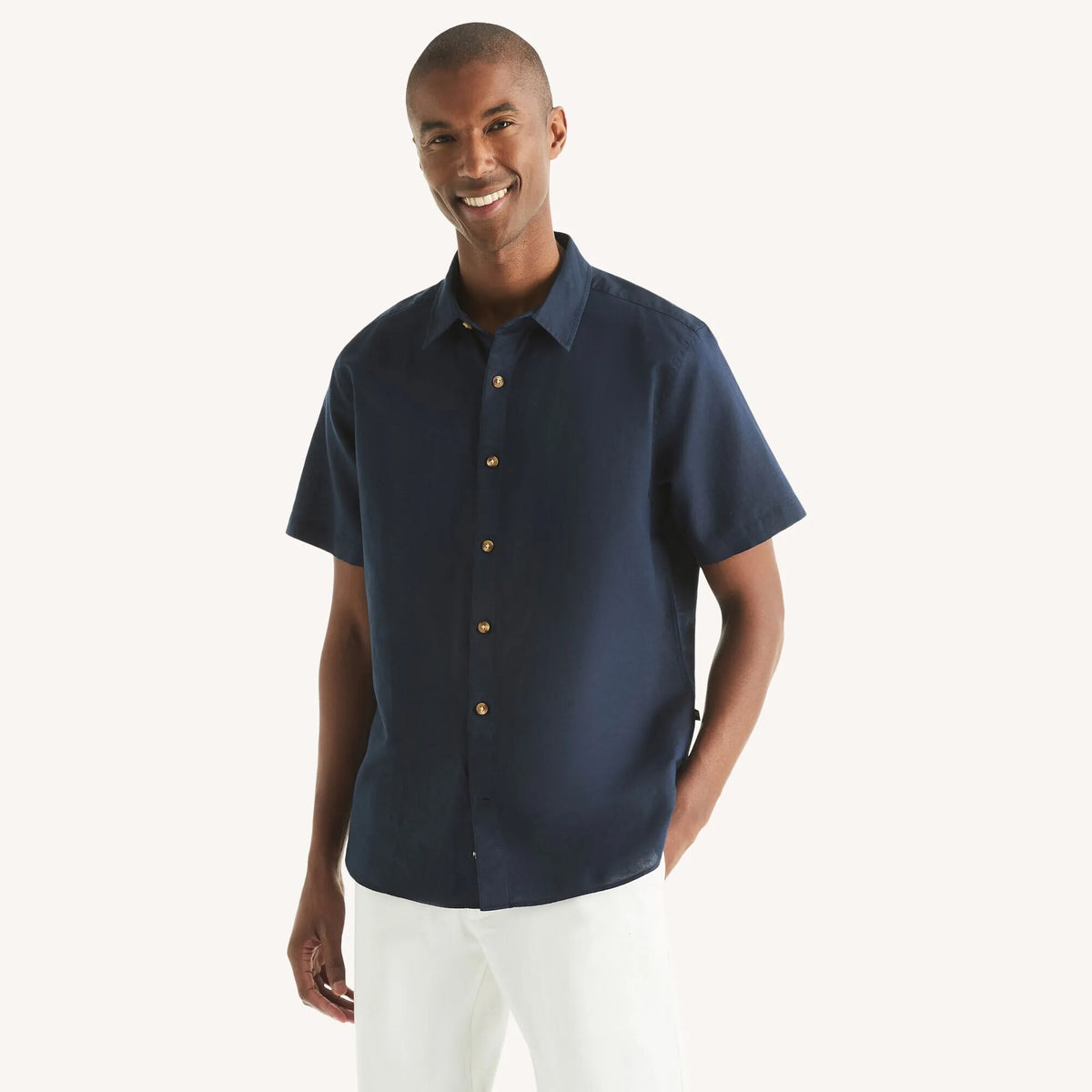 Camisa manga corta unicolor de lino