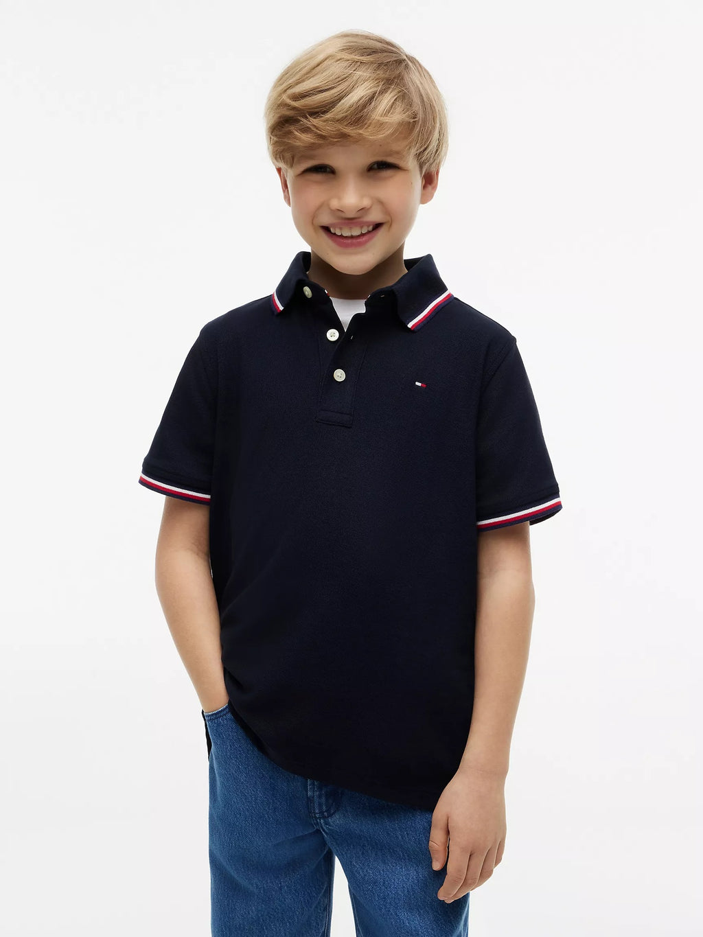 Chemise unicolor con cuello ribeteado para niño