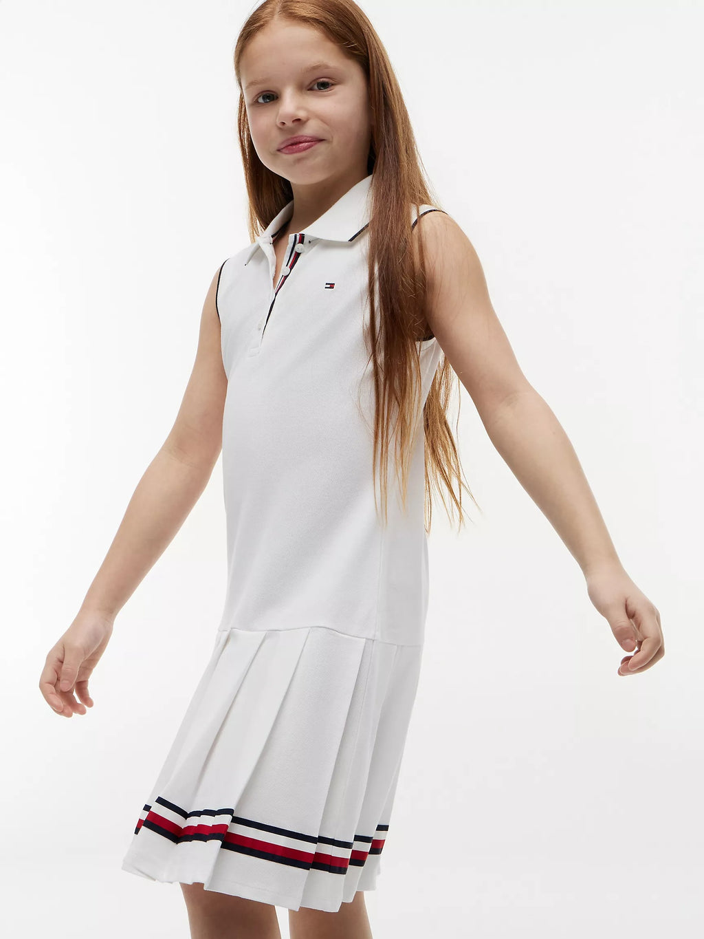 Vestido unicolor sin mangas con logo para niñas