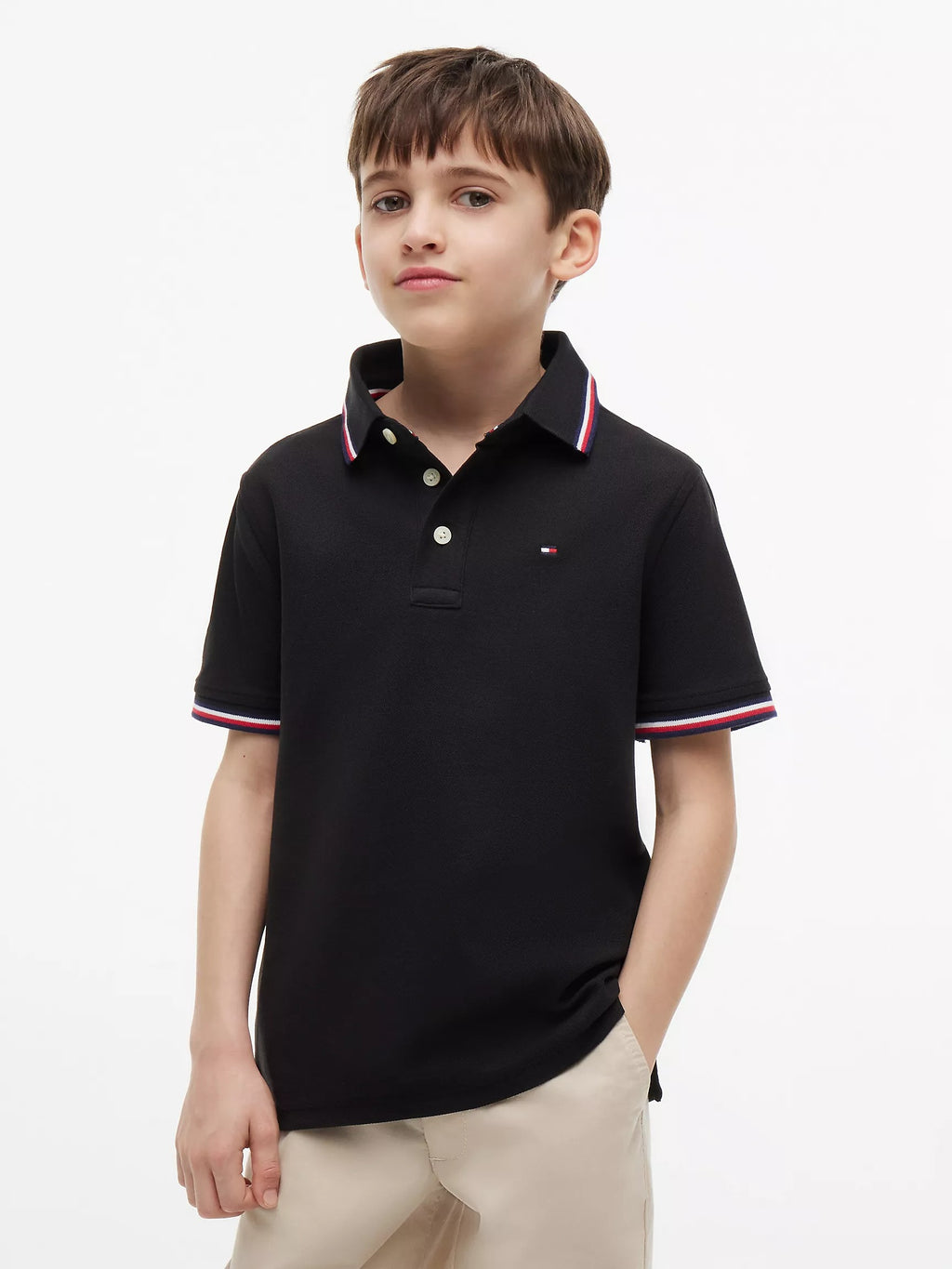Chemise unicolor con cuello ribeteado para niño
