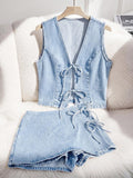 Conjunto denim casual con lazos delanteros