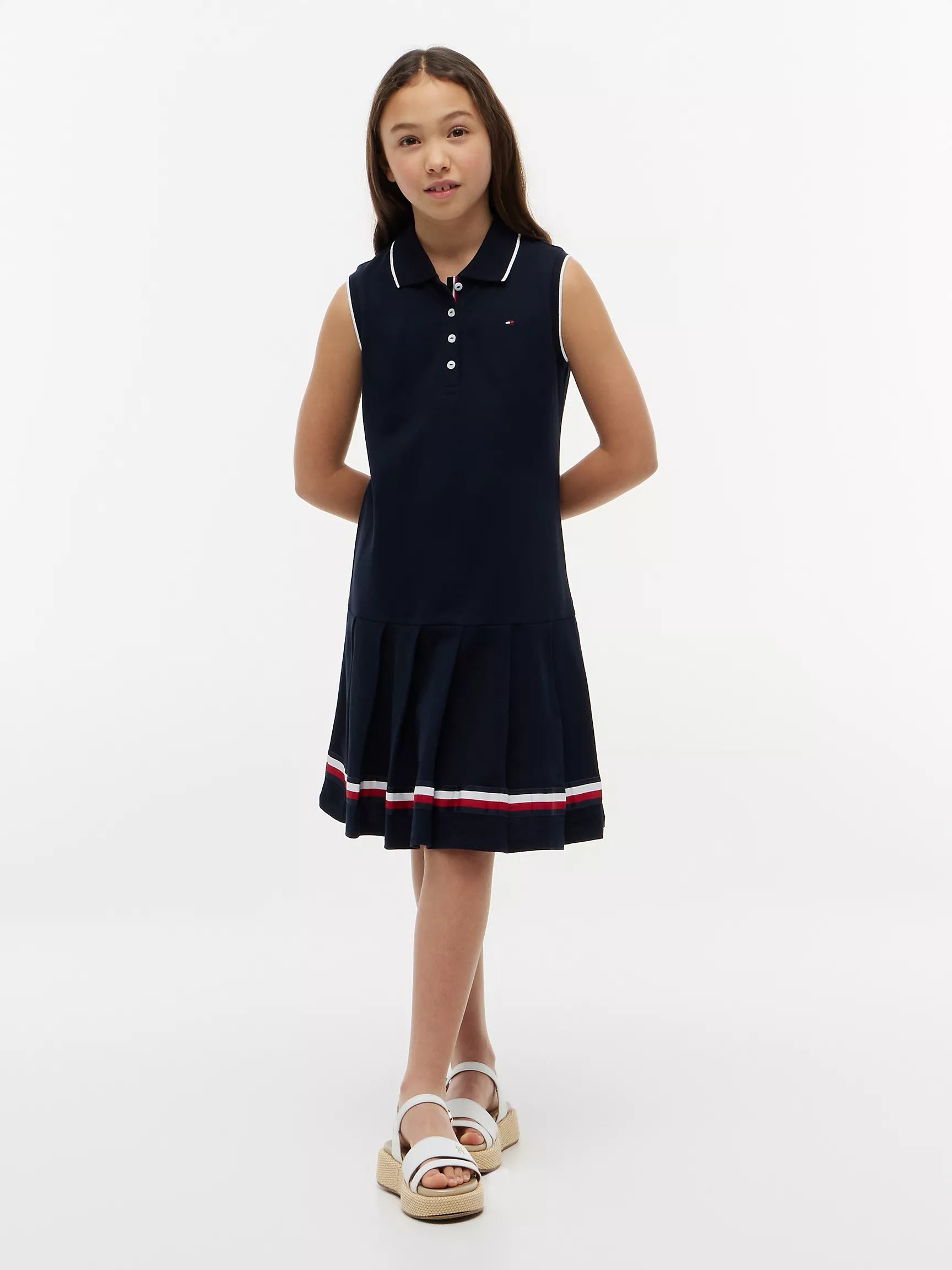 Vestido unicolor sin mangas con logo para niñas