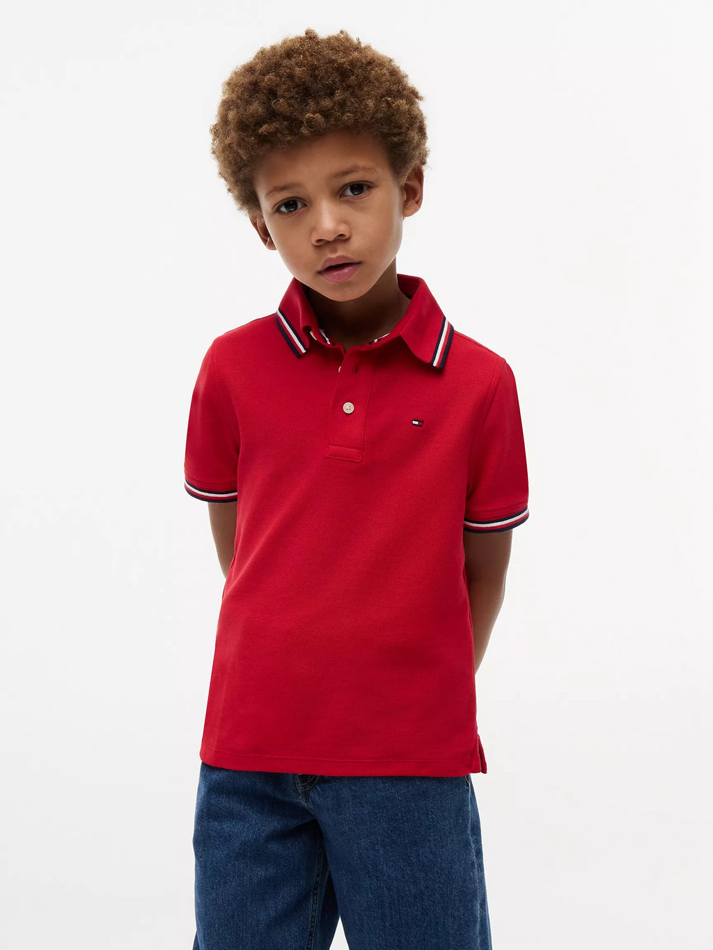 Chemise unicolor con cuello ribeteado para niño