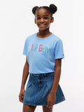 Franela con logo estampado en lentejuelas para niñas